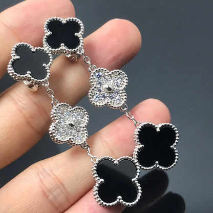 [kincade]CLOVER 3 MOTIF DIAMOND ONYX SILVER EARRINGS