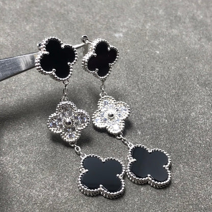 [kincade]CLOVER 3 MOTIF DIAMOND ONYX SILVER EARRINGS