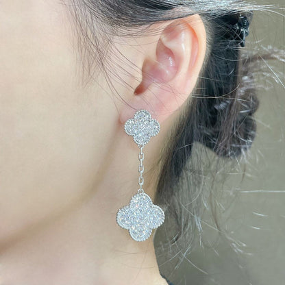 [kincade]CLOVER 2 MOTIFS DIAMOND PAVED SILVER EARRINGS