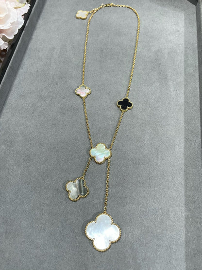 [kincade]CLOVER 6 MOTIF MOP ONYX GOLD NECKLACE