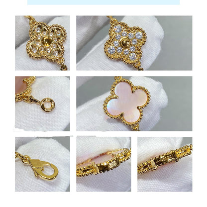 [kincade]CLOVER 5 MOTIF DIAMOND PINK MOP PINK GOLD BRACELET