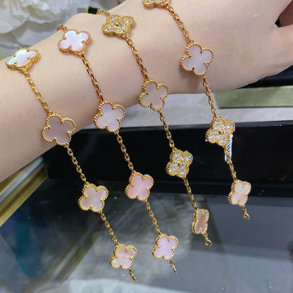 [kincade]CLOVER 5 MOTIF DIAMOND PINK MOP PINK GOLD BRACELET