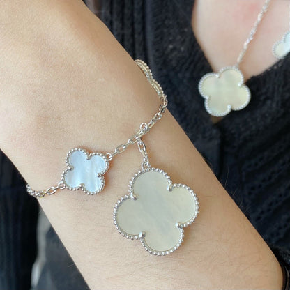 [kincade]CLOVER 5 MOTIF WHITE MOP SILVER BRACELET