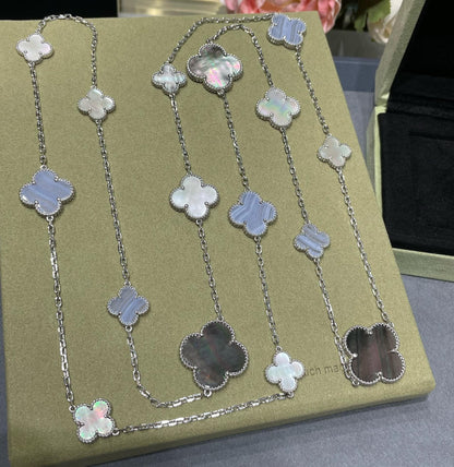 [kincade]CLOVER 16 MOTIF CHALCEDONY MOP SILVER NECKLACE