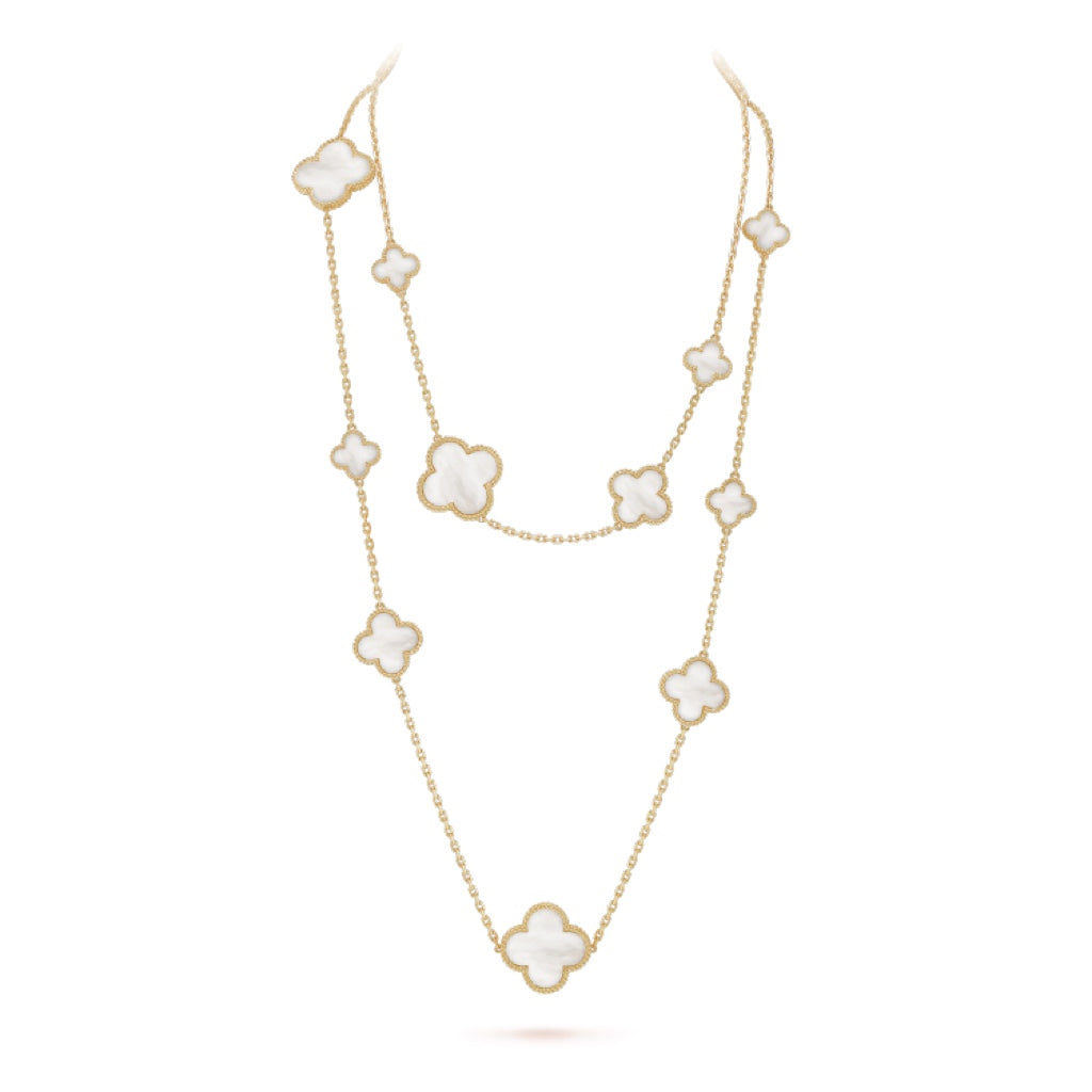 [kincade]CLOVER 16 MOTIF WHITE MOP GOLD NECKLACE