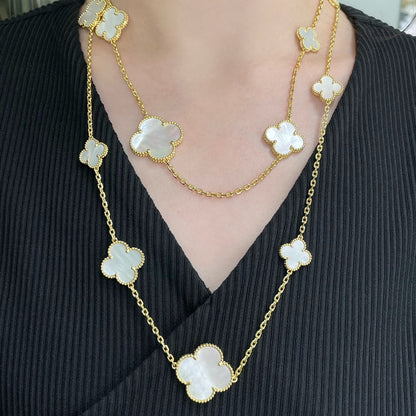 [kincade]CLOVER 16 MOTIF WHITE MOP GOLD NECKLACE