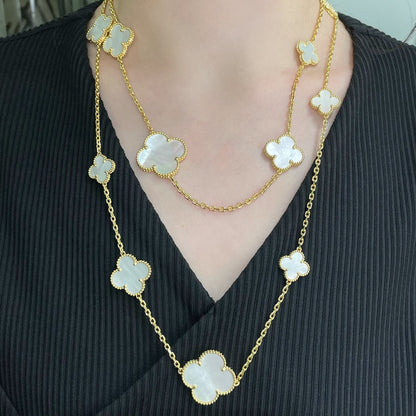 [kincade]CLOVER 16 MOTIF WHITE MOP GOLD NECKLACE