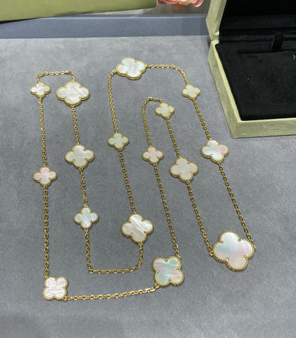 [kincade]CLOVER 16 MOTIF WHITE MOP GOLD NECKLACE