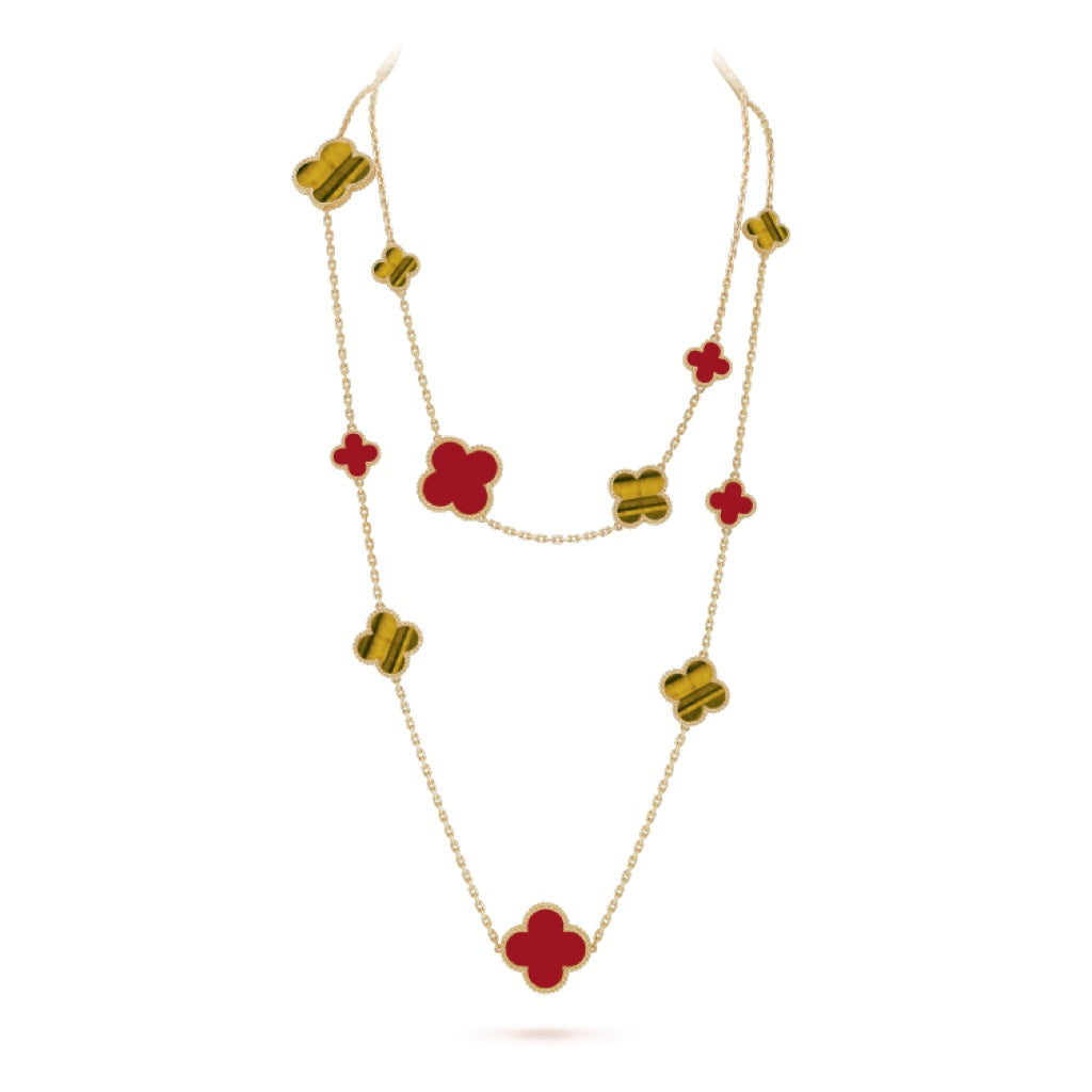 [kincade]CLOVER 16 MOTIF CARNELIAN TIGER EYE ROSE GOLD NECKLACE