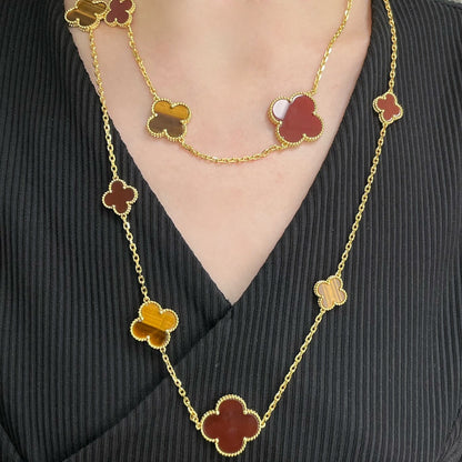 [kincade]CLOVER 16 MOTIF CARNELIAN TIGER EYE ROSE GOLD NECKLACE