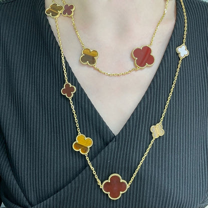 [kincade]CLOVER 16 MOTIF CARNELIAN TIGER EYE ROSE GOLD NECKLACE