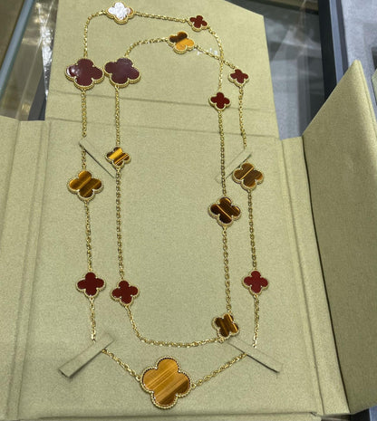 [kincade]CLOVER 16 MOTIF CARNELIAN TIGER EYE ROSE GOLD NECKLACE