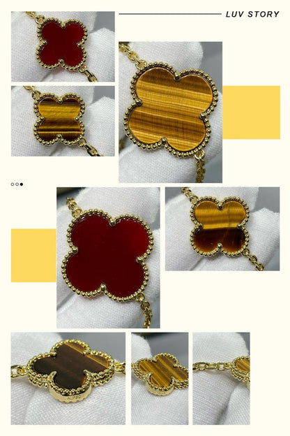 [kincade]CLOVER 16 MOTIF CARNELIAN TIGER EYE ROSE GOLD NECKLACE