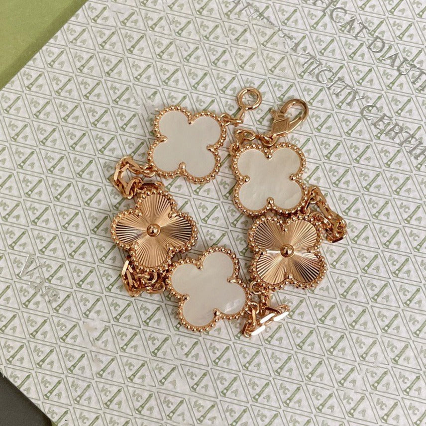 [kincade]CLOVER BRACELET 5 MOTIF WHITE MOP PINK GOLD