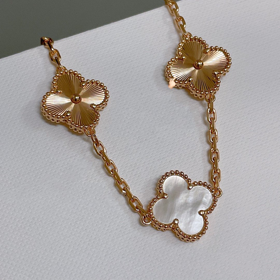 [kincade]CLOVER BRACELET 5 MOTIF WHITE MOP PINK GOLD