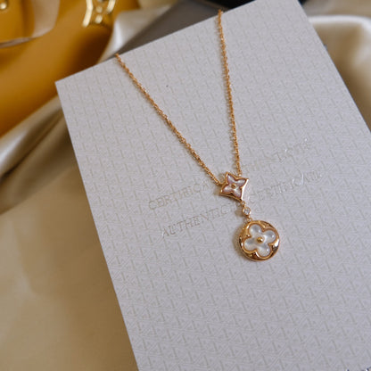 [kincade]STAR AND SUN WHITE MOP 2 MOTIF PINK GOLD NECKLACE