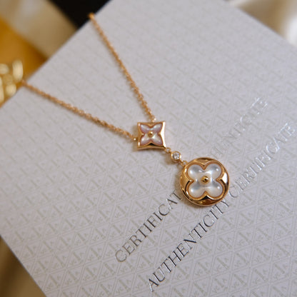 [kincade]STAR AND SUN WHITE MOP 2 MOTIF PINK GOLD NECKLACE