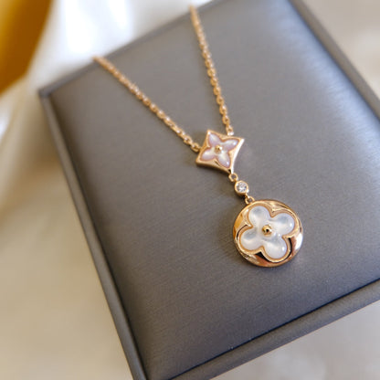 [kincade]STAR AND SUN WHITE MOP 2 MOTIF PINK GOLD NECKLACE