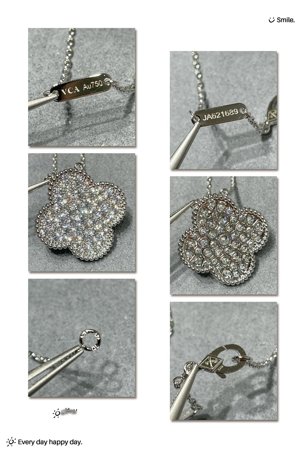 [kincade]CLOVER 25MM LARGE PENDANT DIAMOND PAVED SILVER NECKLACE