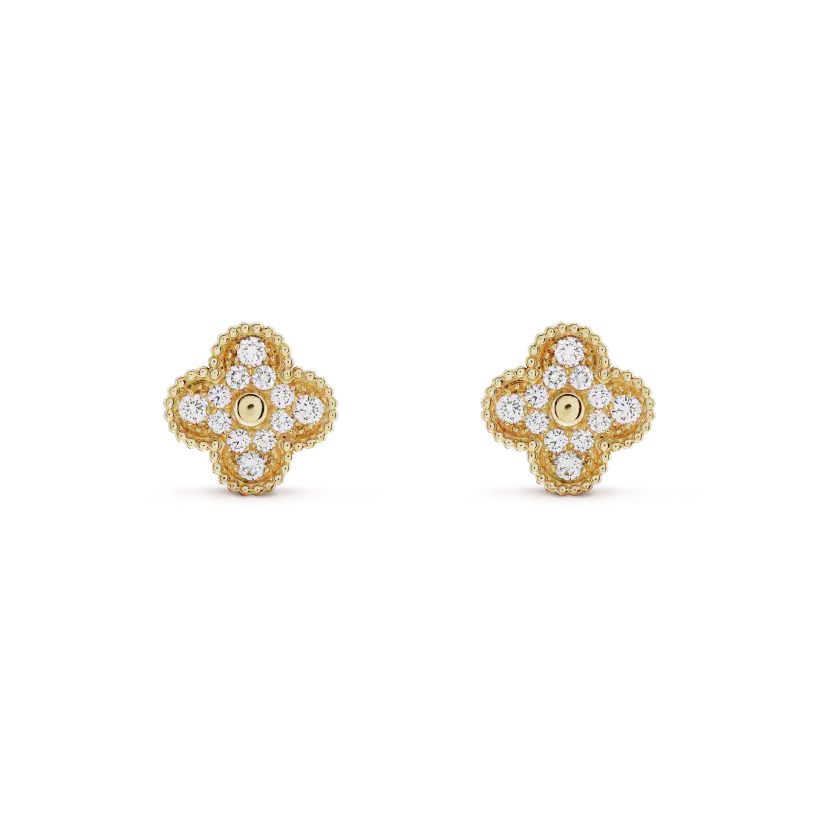 [kincade]CLOVER MEDIUM 1 MOTIFS FUll DIAMOND EARRINGS