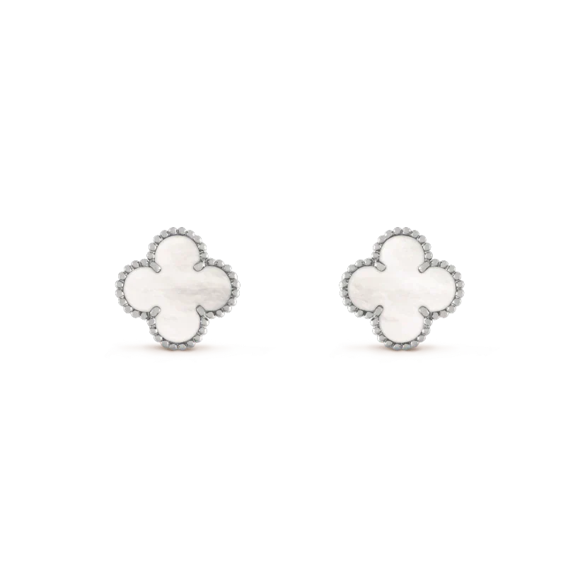 [kincade]CLOVER MEDIUM 1 MOTIFS  WHITE MOP EARRINGS SILVER