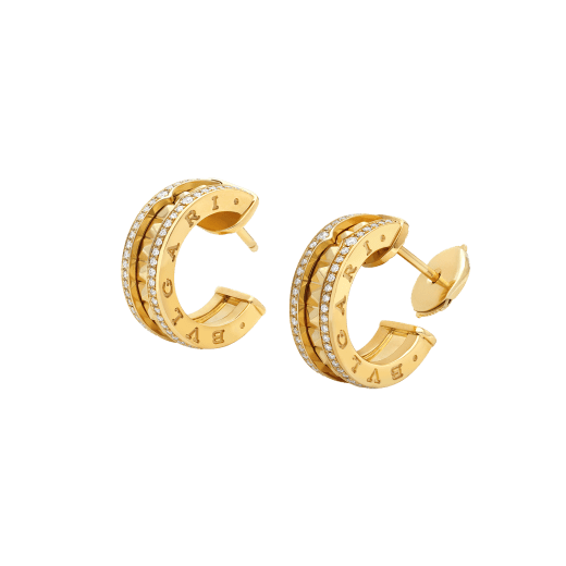 [kincade]ZERO 1 ROCK GOLD EARRINGS WITH STUDDED SPIRAL AND PAVED DIAMONDS