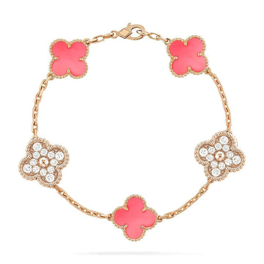 [kincade]CLOVER 5 MOTIF DIAMOND PINK MOP PINK GOLD BRACELET