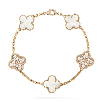 [kincade]CLOVER BRACELET 5 MOTIF WHITE MOP DIAMOND