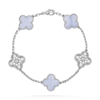 [kincade]CLOVER  5 MOTIF DIAMOND PURPLE CHALCEDONY BRACELET SILVER