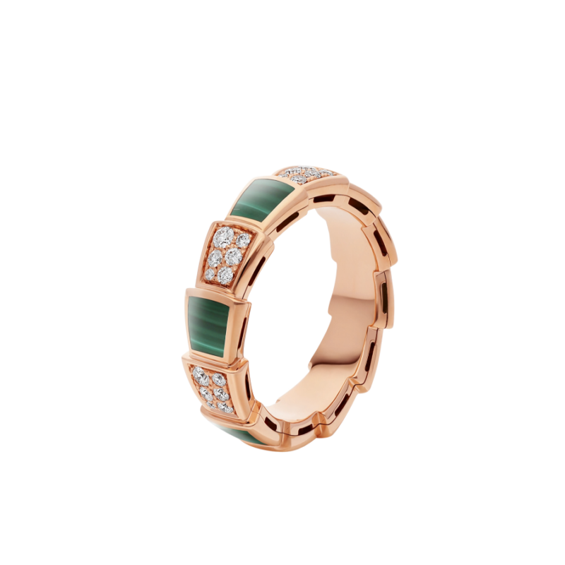 [kincade]SERPENTI RING PINK GOLD MALACHITE DIAMOND PAVED 4MM