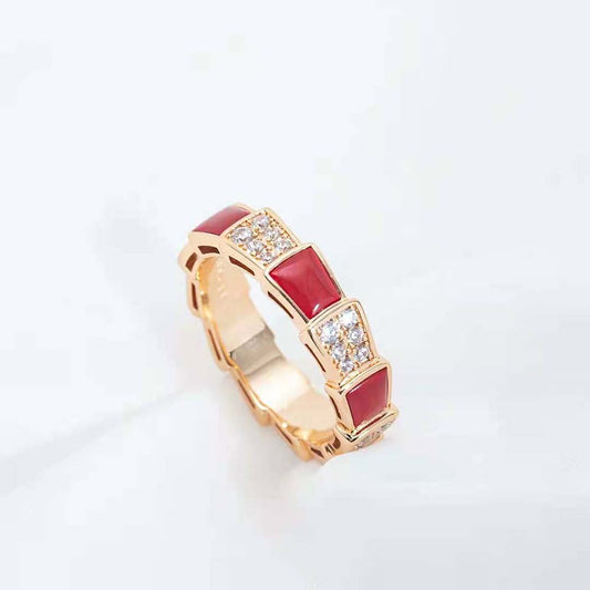 [kincade]SERPENTI RING PINK GOLD CARNELIAN DIAMOND PAVED 4MM