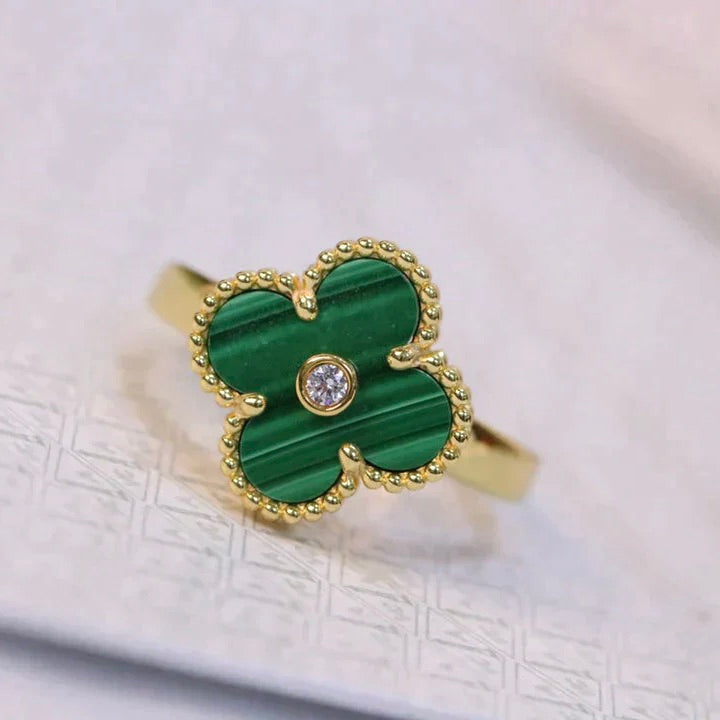 [kincade]CLOVER MALACHITE RING GOLD DIAMOND