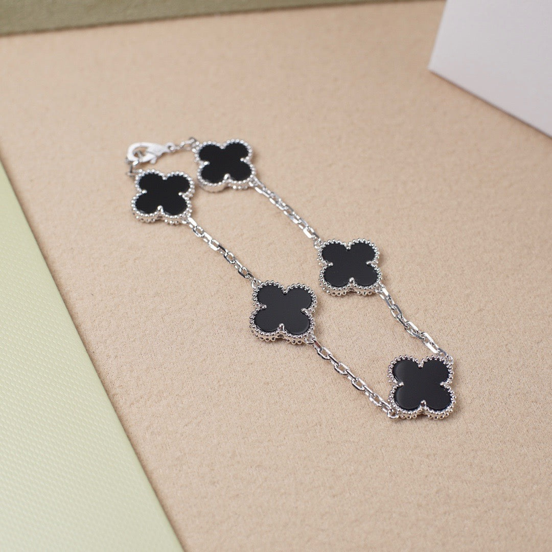 [kincade]CLOVER 5 MOTIF ONYXS  BRACELET SILVER