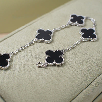 [kincade]CLOVER 5 MOTIF ONYXS  BRACELET SILVER