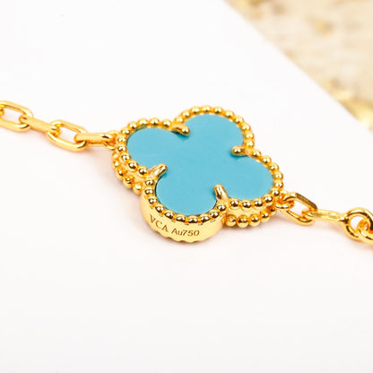 [kincade]CLOVER 5 MOTIF TURQUOISE DIAMOND GOLD BRACELET