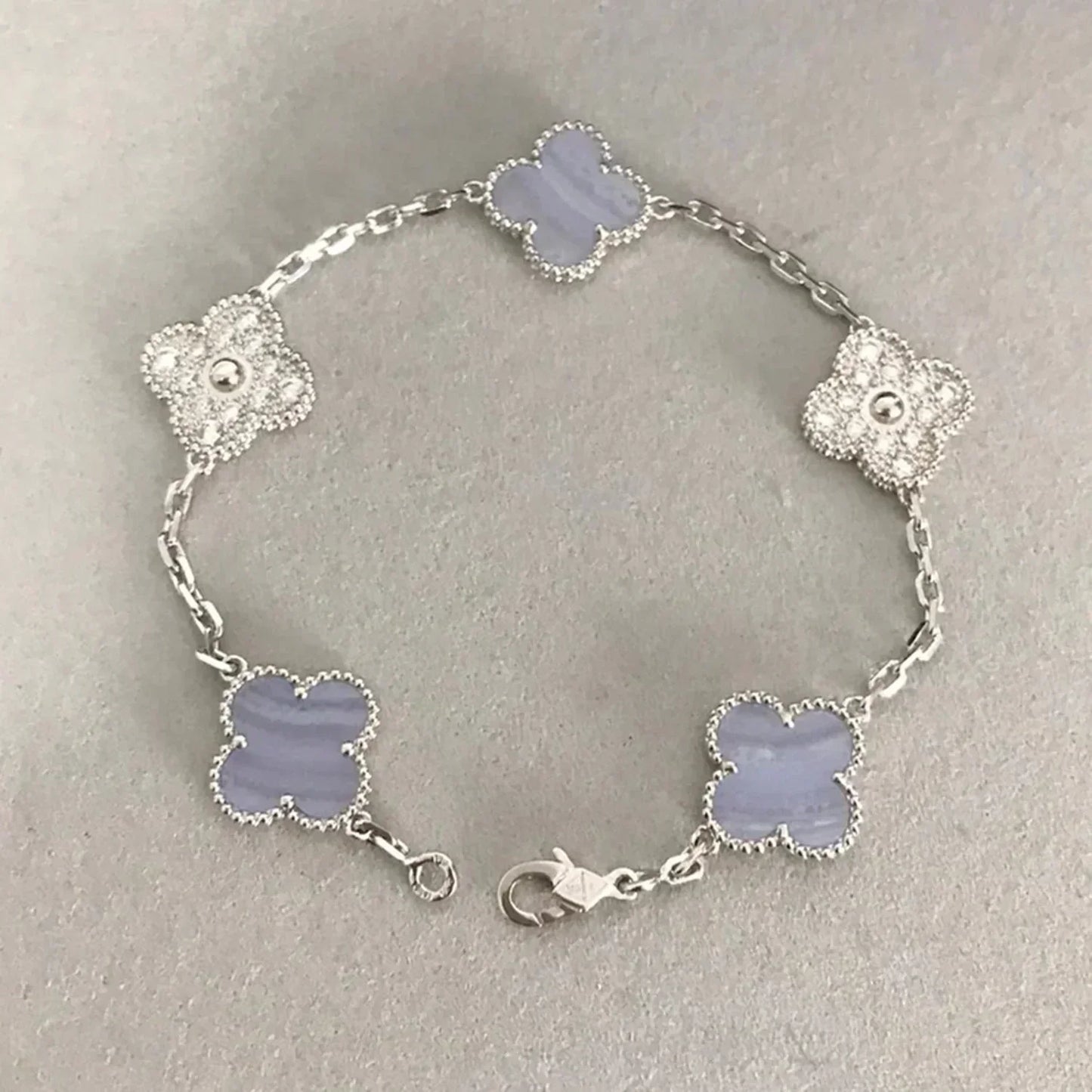 [kincade]CLOVER  5 MOTIF DIAMOND PURPLE CHALCEDONY BRACELET SILVER