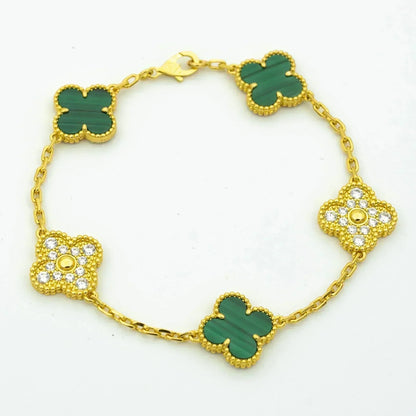 [kincade]CLOVER  5 MOTIF MALACHITE DIAMOND BRACELET