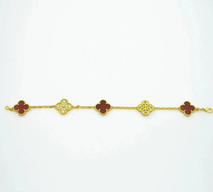 [kincade]CLOVER 5 MOTIFS CARNELIAN DIAMOND BRACELET