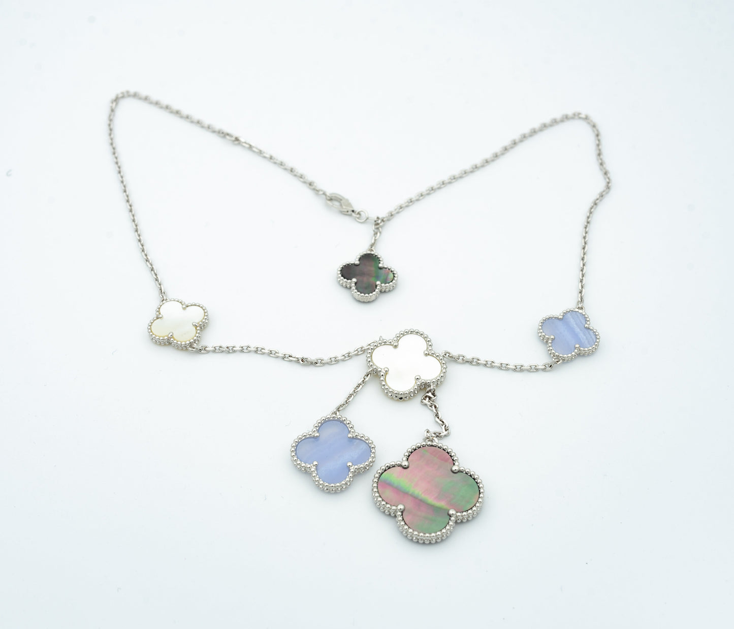 [kincade]CLOVER MOP CHALCEDONY NECKLACE SILVER 6 MOTIF