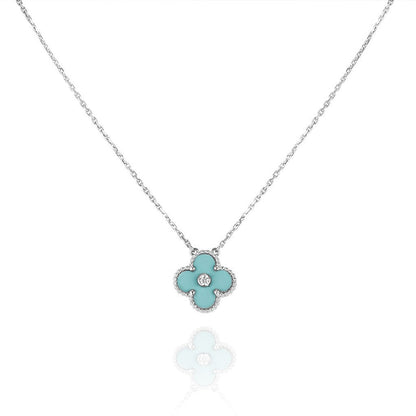 [kincade]CLOVER 1 DIAMOND LIGHT BLUE SILVER NECKLACE