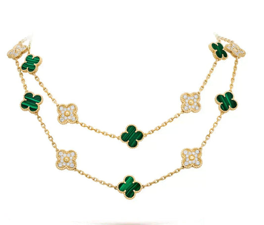 [kincade]CLOVER 20 MOTIFS MALACHITE DIAMOND NECKLACE