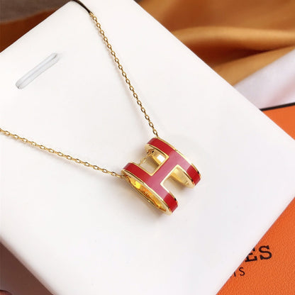 [kincade]HM CLIC RED ENAMEL GOLD NECKLACE