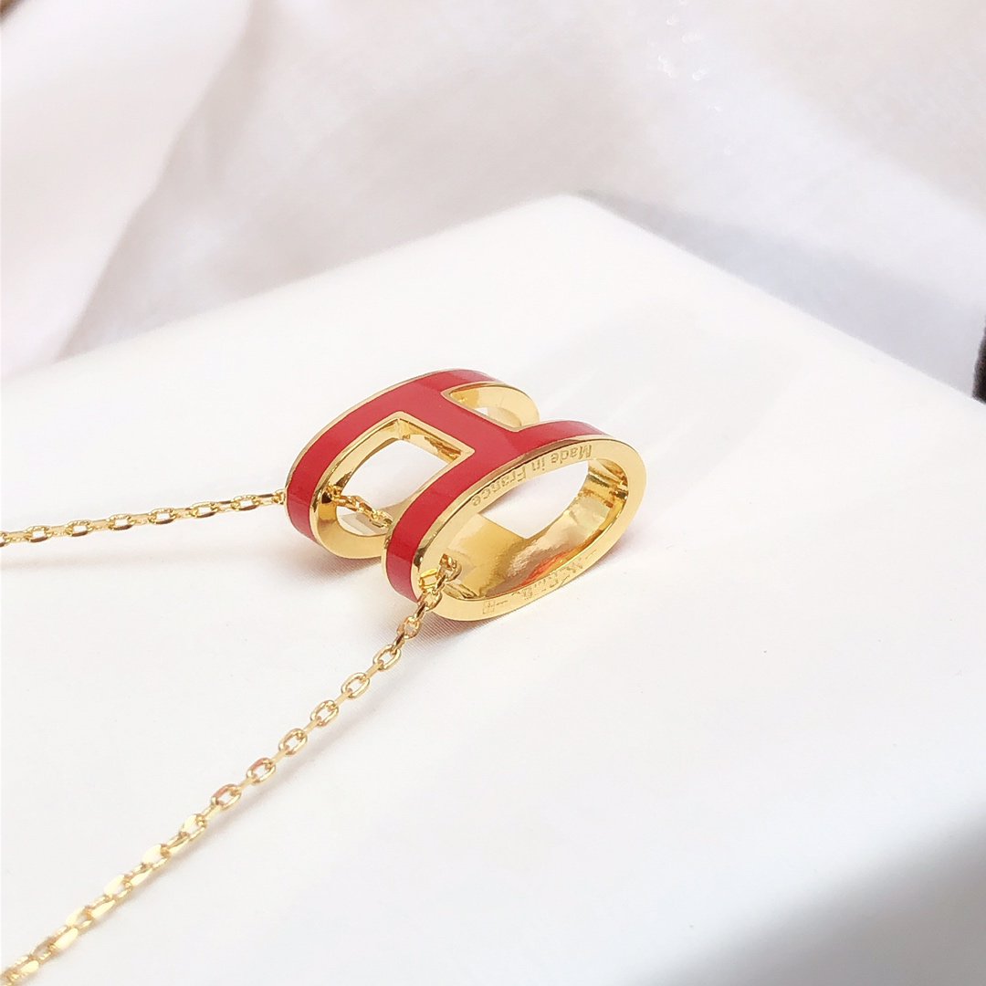 [kincade]HM CLIC RED ENAMEL GOLD NECKLACE