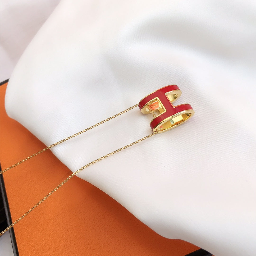 [kincade]HM CLIC RED ENAMEL GOLD NECKLACE