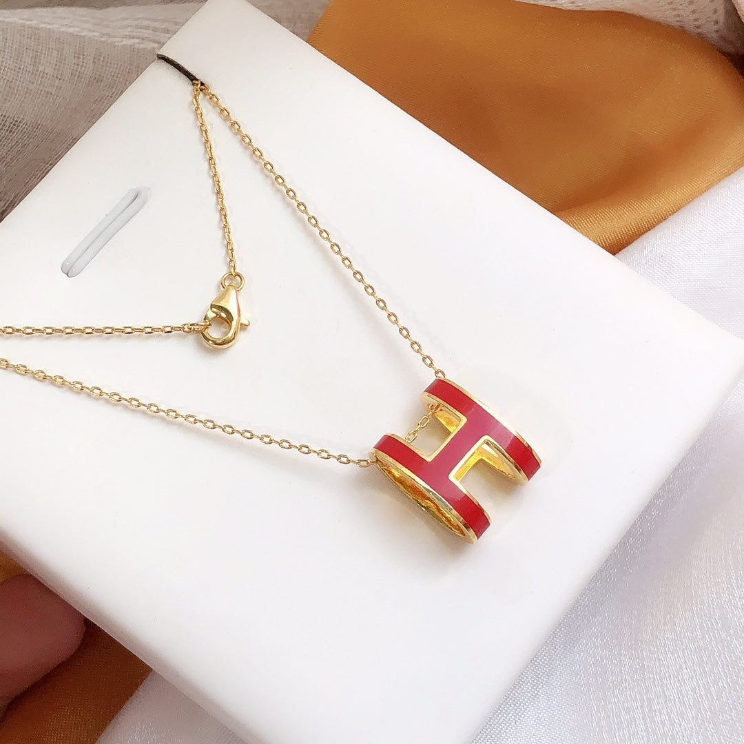 [kincade]HM CLIC RED ENAMEL GOLD NECKLACE