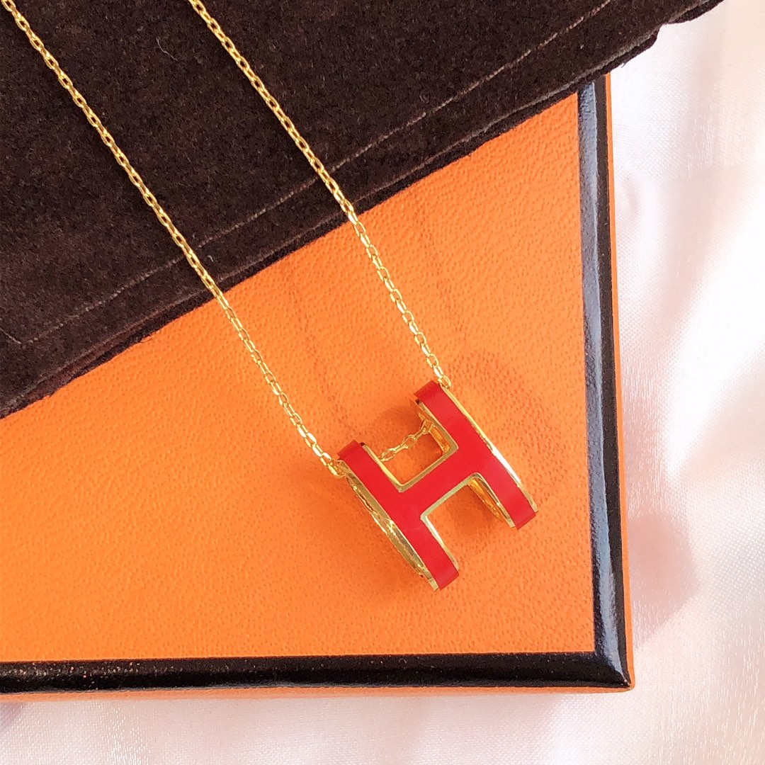 [kincade]HM CLIC RED ENAMEL GOLD NECKLACE