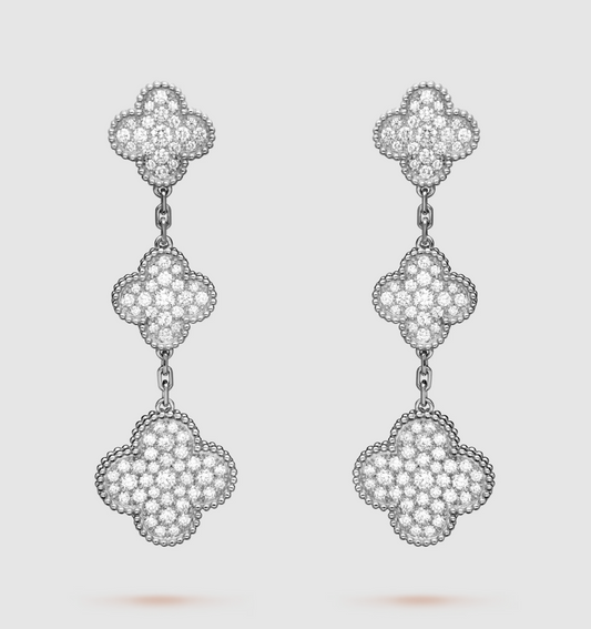 [kincade]CLOVER 3 MOTIF DIAMOND SILVER DROP EARRINGS