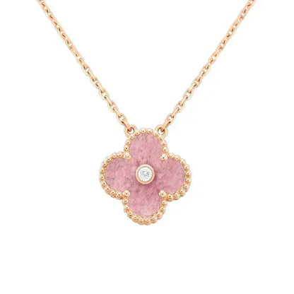 [kincade]CLOVER 15MM DIAMOND RHODONITE NECKLACE