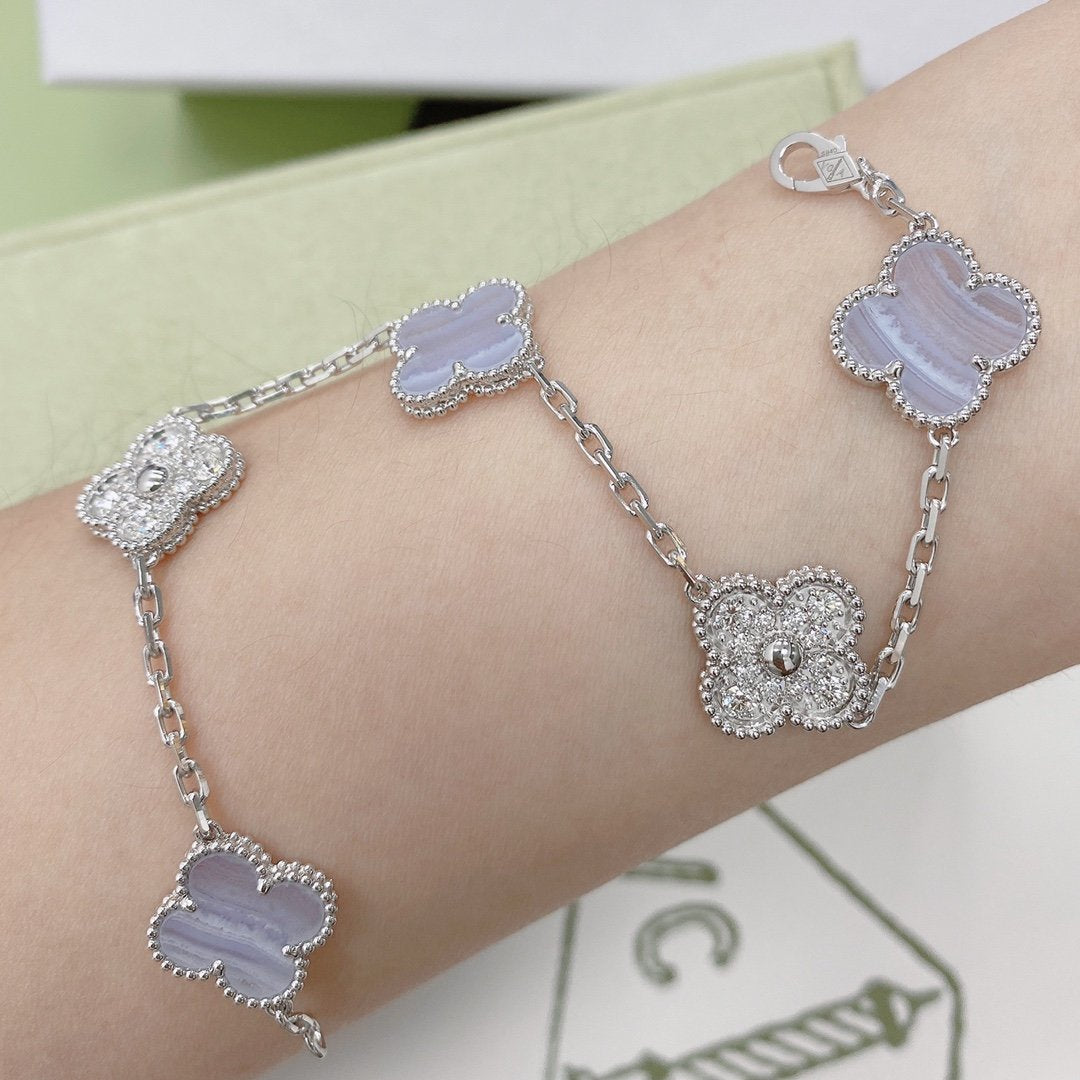 [kincade]CLOVER  5 MOTIF DIAMOND PURPLE CHALCEDONY BRACELET SILVER