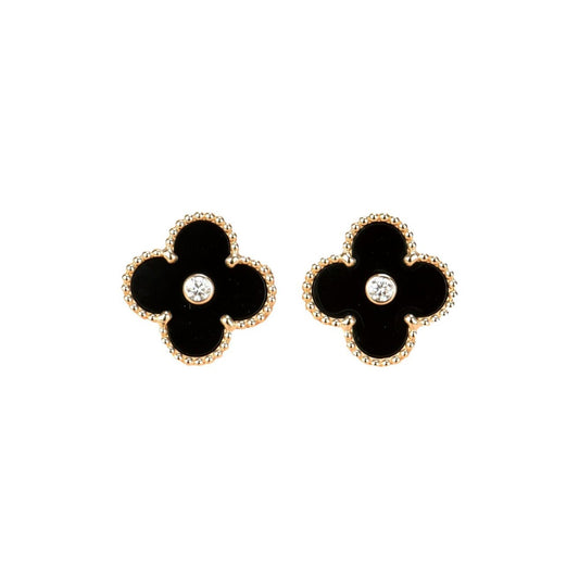 [kincade]CLOVER MEDIUM 1 MOTIFS ONYX DIAMOND EARRINGS